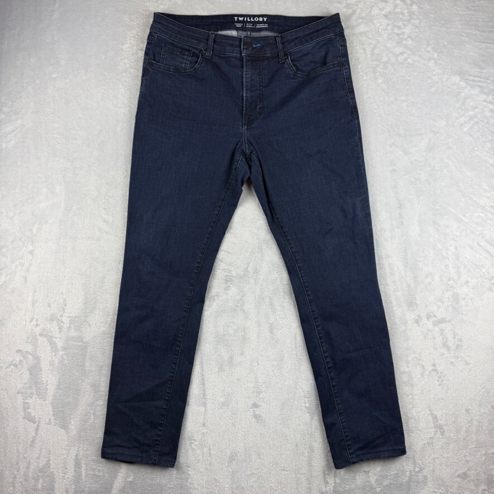 Twillory Jeans Mens 32x30 Blue Tailored Slim Tapered Dark Wash Stretch Denim